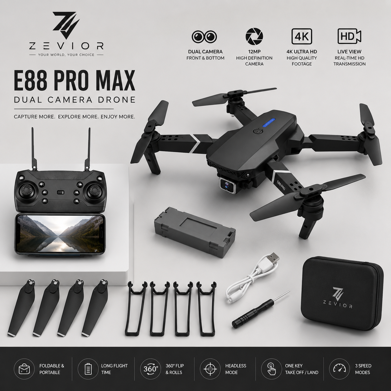 E88 Pro Drone E88 Max Dual Camera Dron Comercial Avec Telecommande De Visionnage Kids Plane Drone With 12Mp Camera