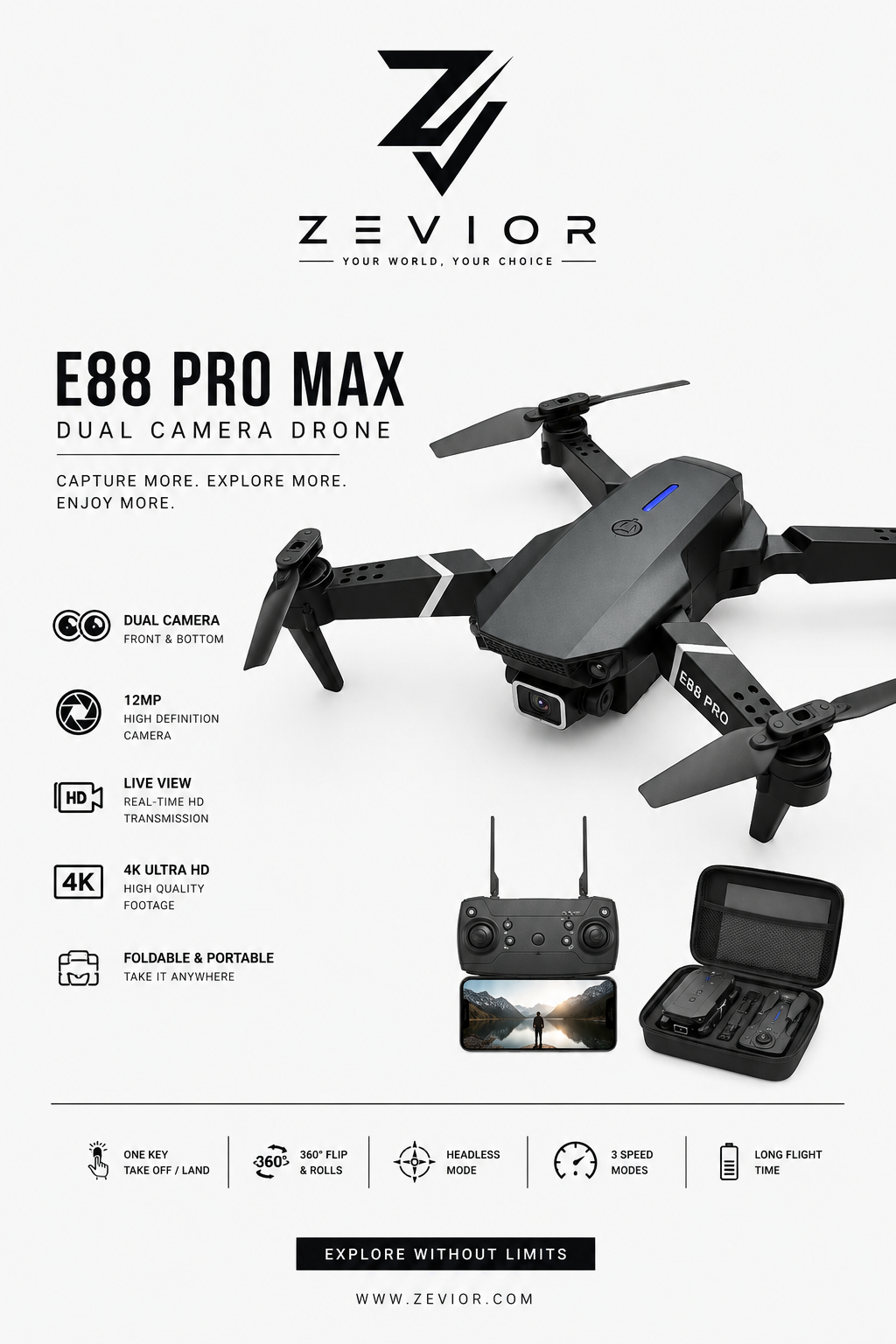 E88 Pro Drone E88 Max Dual Camera Dron Comercial Avec Telecommande De Visionnage Kids Plane Drone With 12Mp Camera